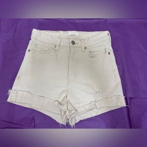 H&M white denim shorts size 2 distressed high rise‎ stretch